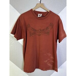 Harley Davidson Front Eagle, Temple Texas Horny Toad Orange Shirt XL -Heavy Love